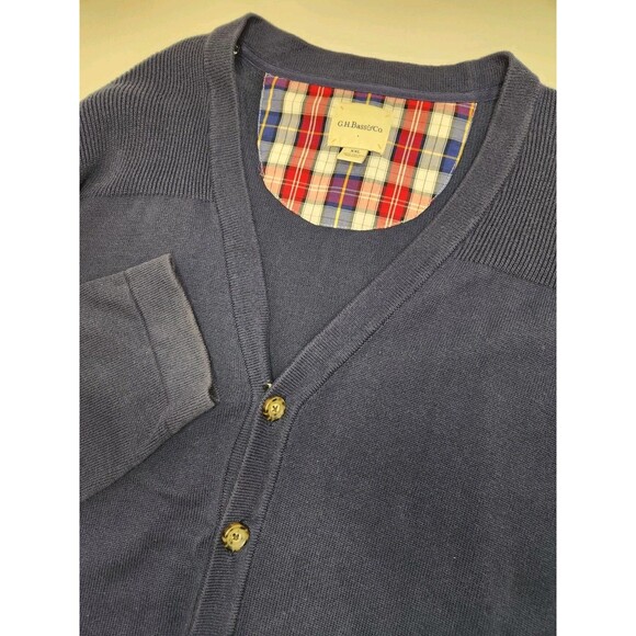 GH Bass Cardigan Sweater Men's 2XL Blue 100% Cotton Classic Preppy Grandpa - Picture 1 of 6